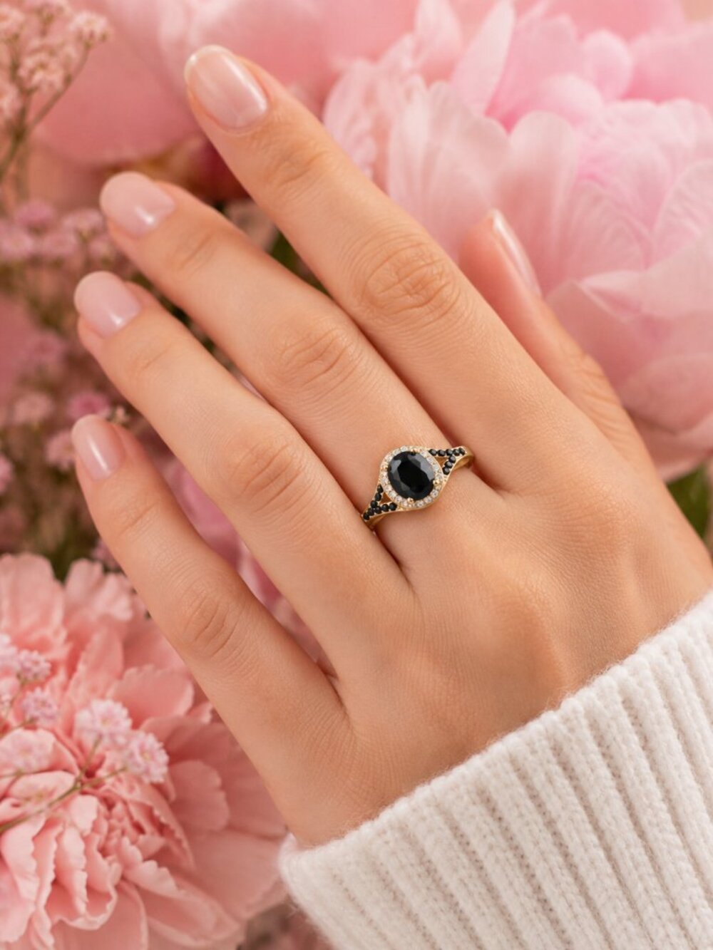 BLACK ELEGANT OVAL  STONE BRIDAL RING